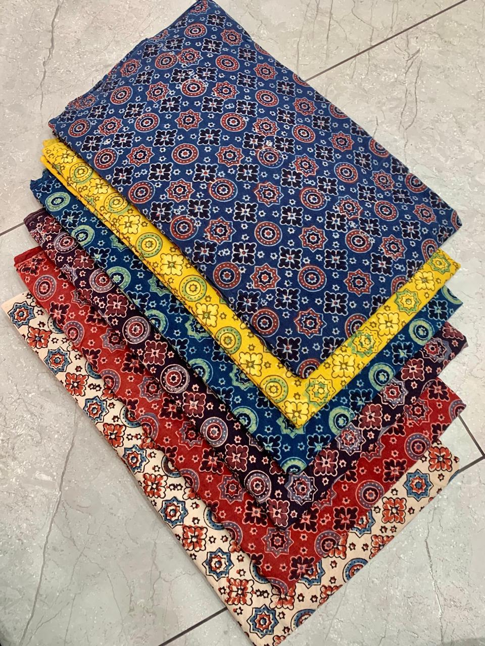 Kutch-inspired multicolour Ajrakh pure cotton fabric wholesale featuring heritage motifs by Fabtexs.